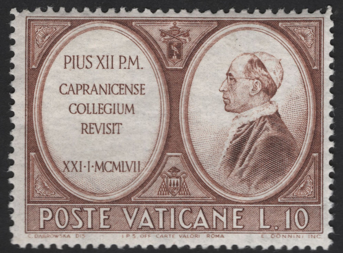 SCG13135 - Vatican City 1957 Pope Pius XII Capranica College Revisit Commemorative Stamps