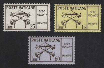 SCG13198 - Vatican City 1958 “Sede Vacante” Issue – Papal Interregnum (15L, 25L, 60L)