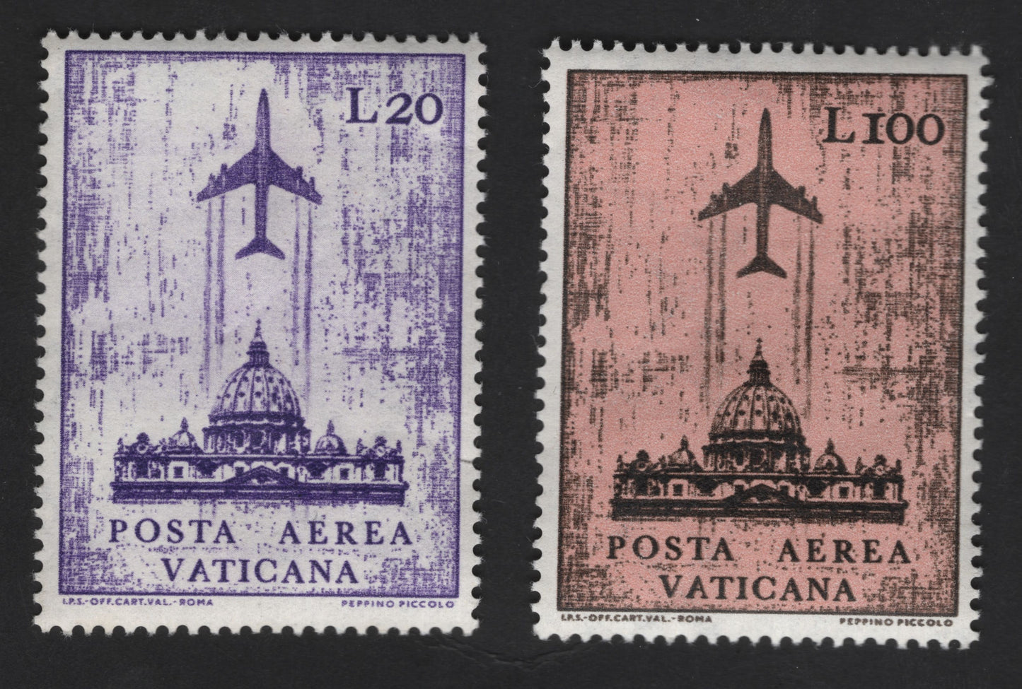 SCG13194 - Vatican City Airmail Stamps – Jet Aircraft over St. Peter’s Basilica (L20 & L100)