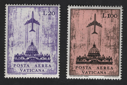 SCG13194 - Vatican City Airmail Stamps – Jet Aircraft over St. Peter’s Basilica (L20 & L100)