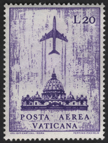 SCG13194 - Vatican City Airmail Stamps – Jet Aircraft over St. Peter’s Basilica (L20 & L100)