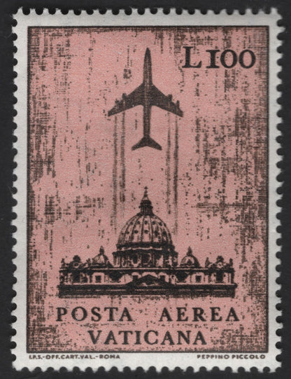 SCG13194 - Vatican City Airmail Stamps – Jet Aircraft over St. Peter’s Basilica (L20 & L100)
