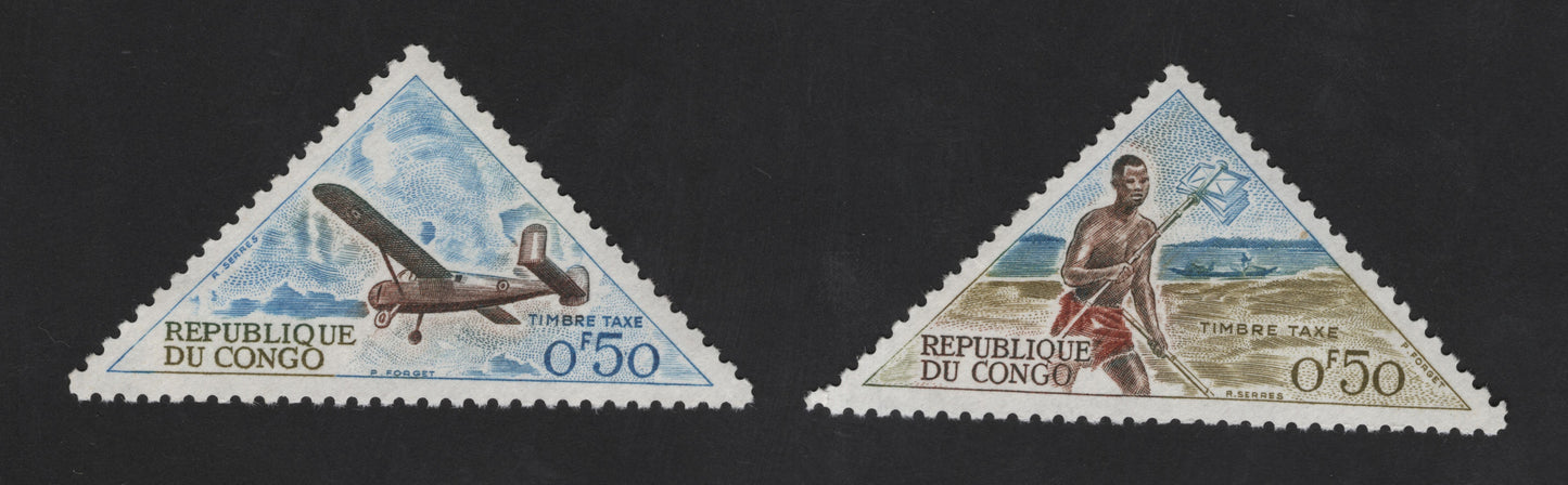 SCG13204 - Republic of Congo 0.50 Triangular Postage Due Stamps – Aircraft & Worker Design