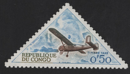 SCG13204 - Republic of Congo 0.50 Triangular Postage Due Stamps – Aircraft & Worker Design