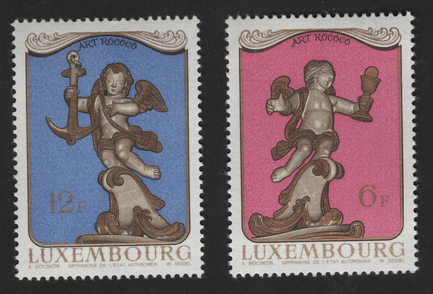SCG13252 - Luxembourg Art Rococo Cherub Sculpture Stamps
