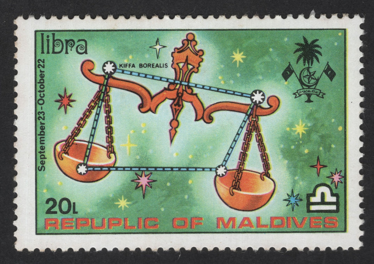 SCG13558 - Maldives 20L Libra Zodiac Constellation Stamp