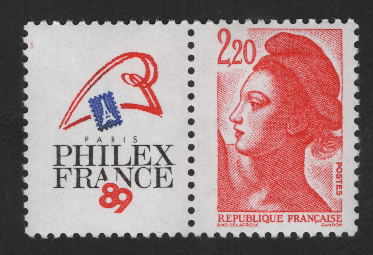 SCG13577 - France 1989 – Marianne de Gandon 2.20 Francs with PHILEX FRANCE ’89 Label