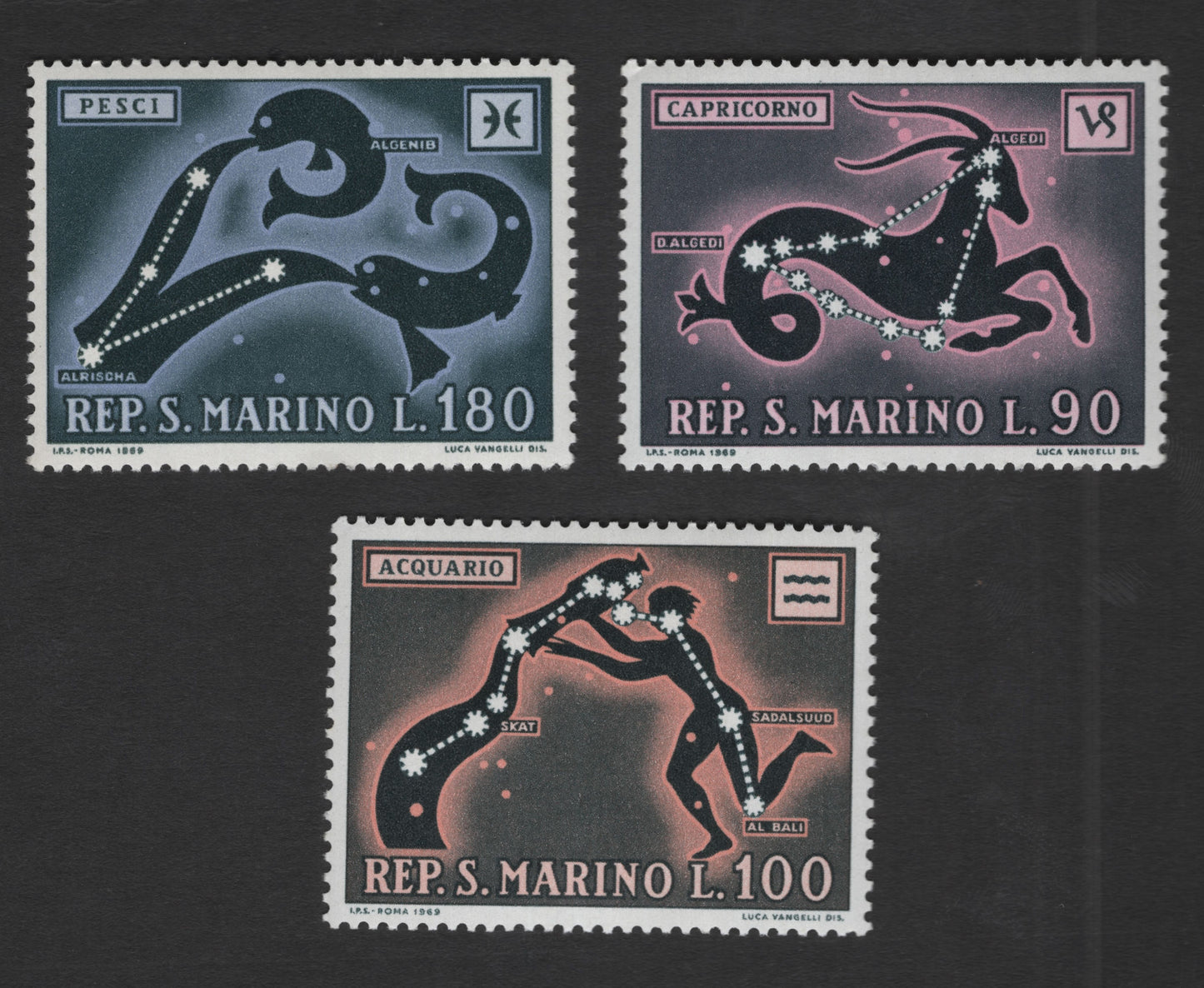 SCG11838 - San Marino 1969 Zodiac Constellations Set – Pisces, Capricorn & Aquarius