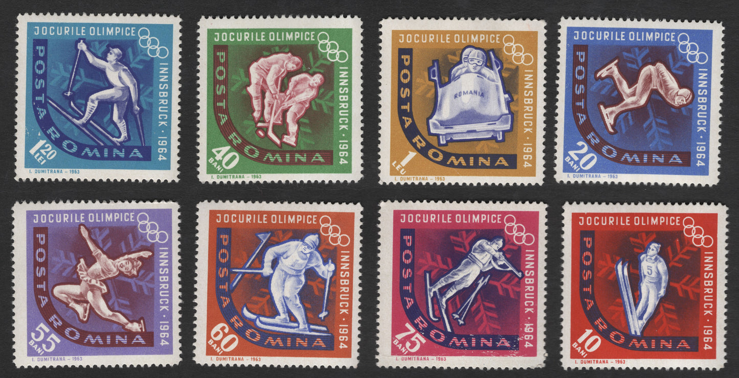 SCG11840 - Romania 1964 Innsbruck Winter Olympics Complete Stamp Set (Jocurile Olimpice)