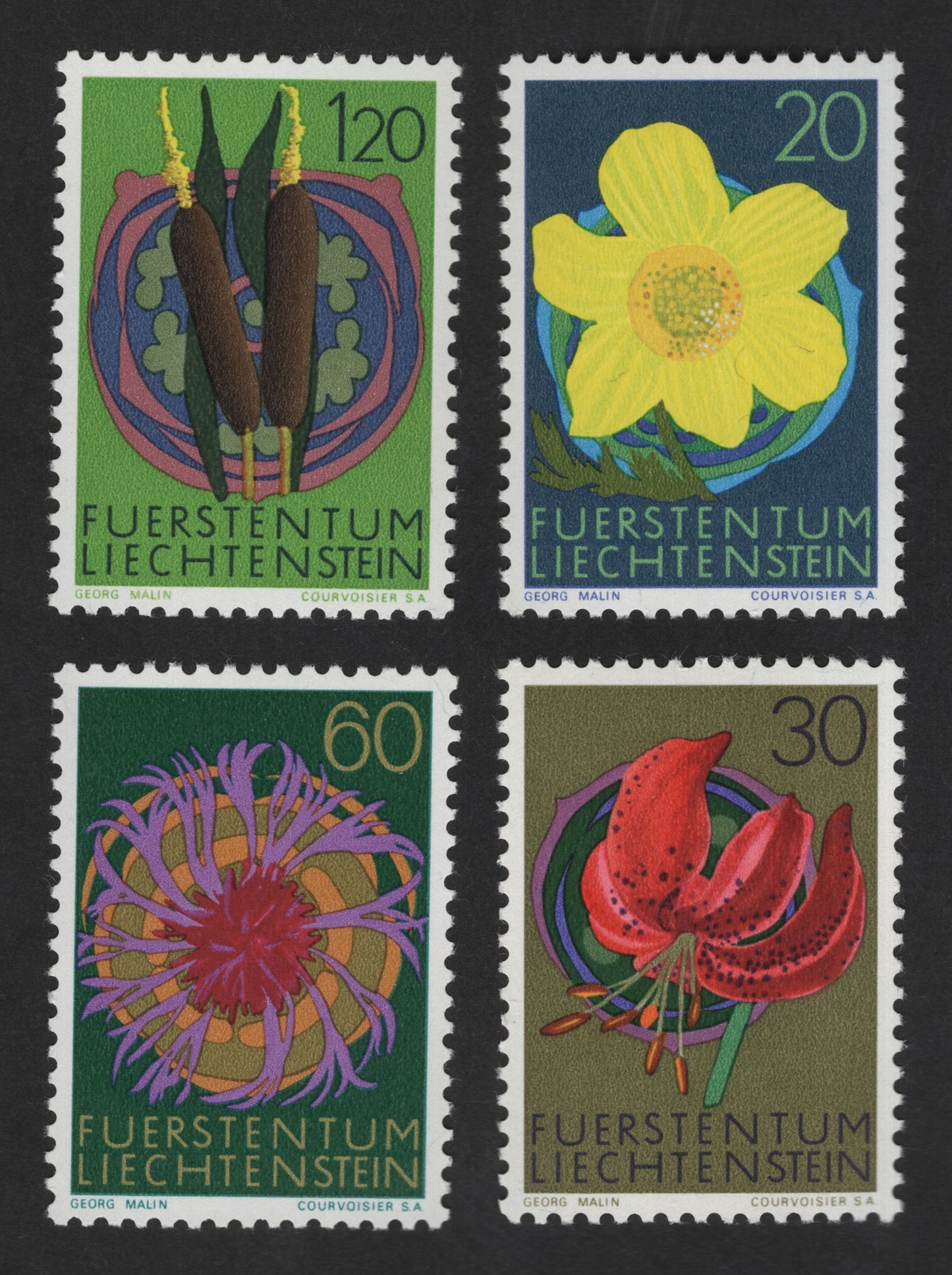 SCG13078 - Liechtenstein 1967 – Artistic Flowers Series (Set of 4)