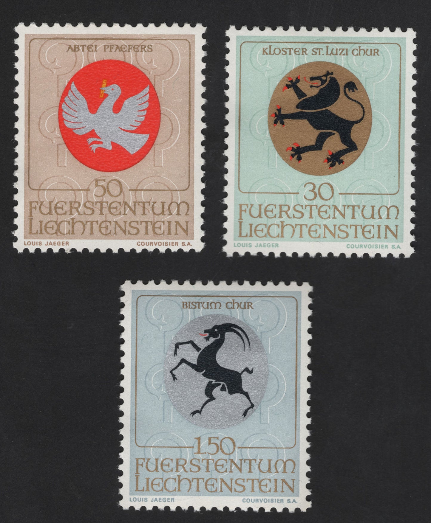 SCG13084 - Liechtenstein 1967 Chur Ecclesiastical Seals – 30 Rp, 50 Rp & 150 Rp Set