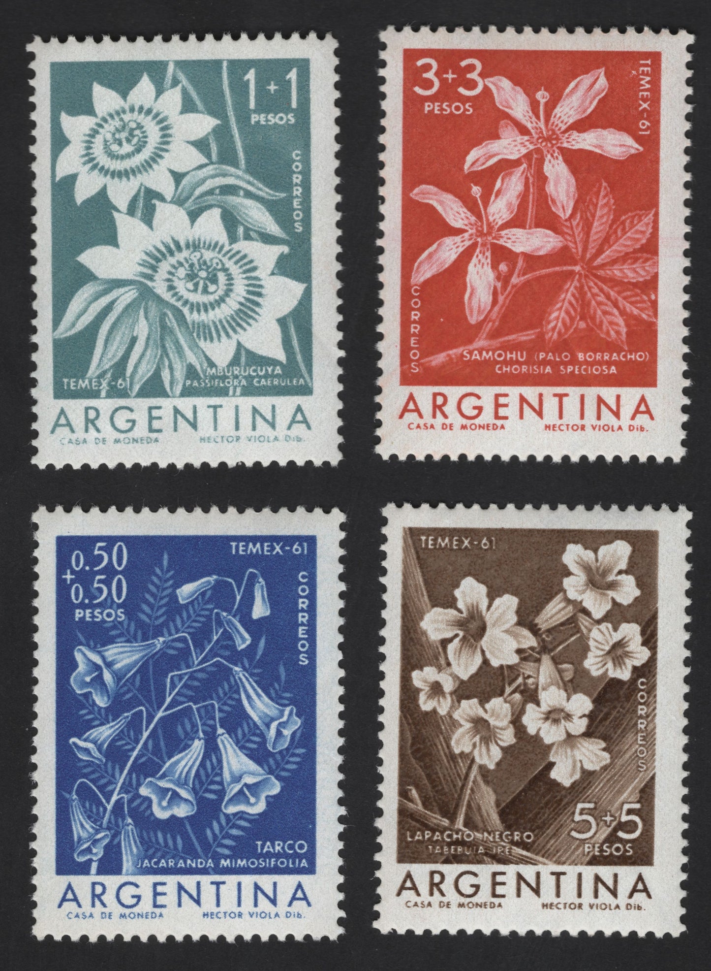 SCG13082 - Argentina 1961 – Native Flowers (TEMEX-61) Semi-Postal Set