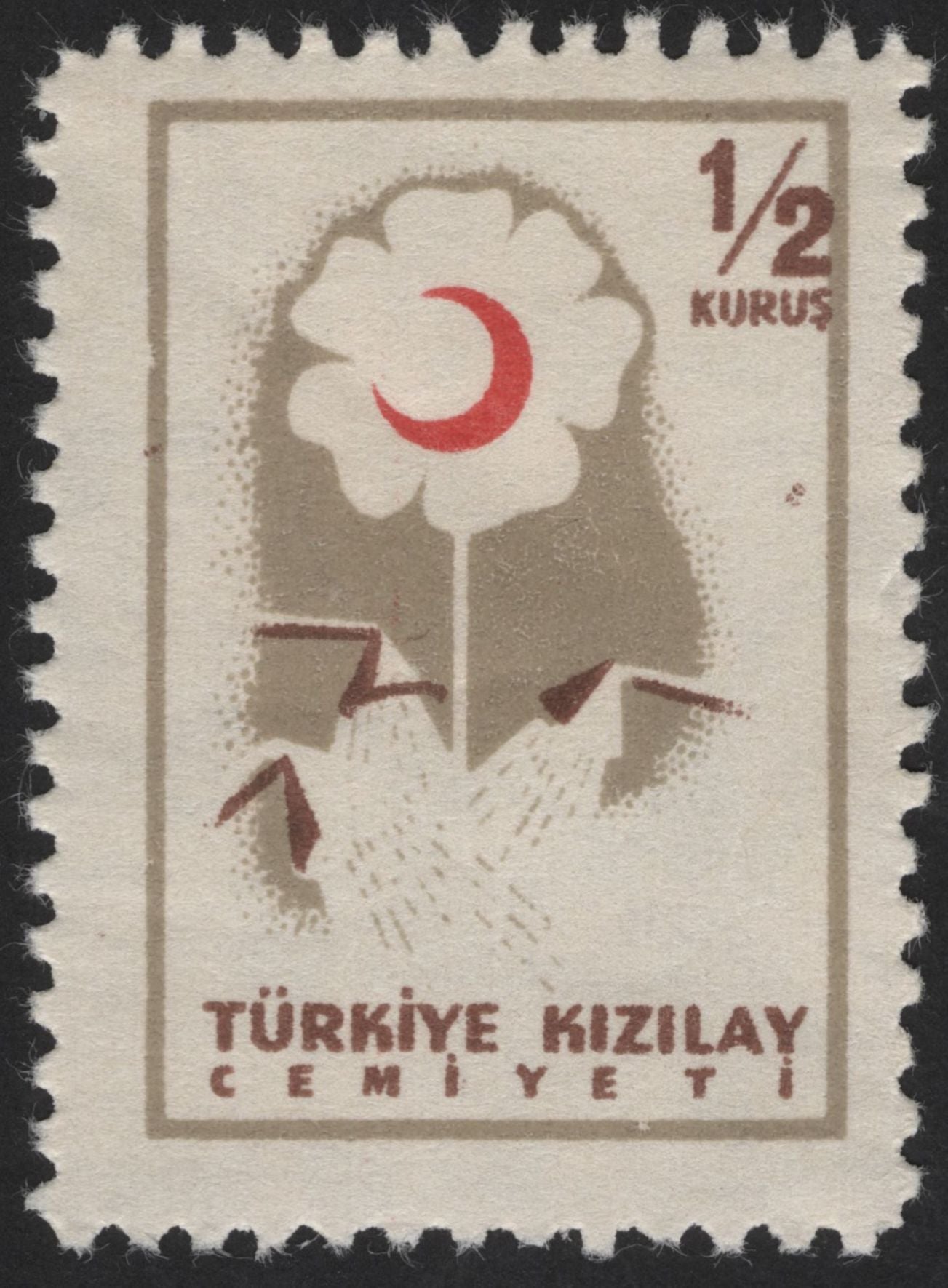 SCG13093 - Turkey Kızılay (Red Crescent) Charity Stamps – Flower and Crescent Design