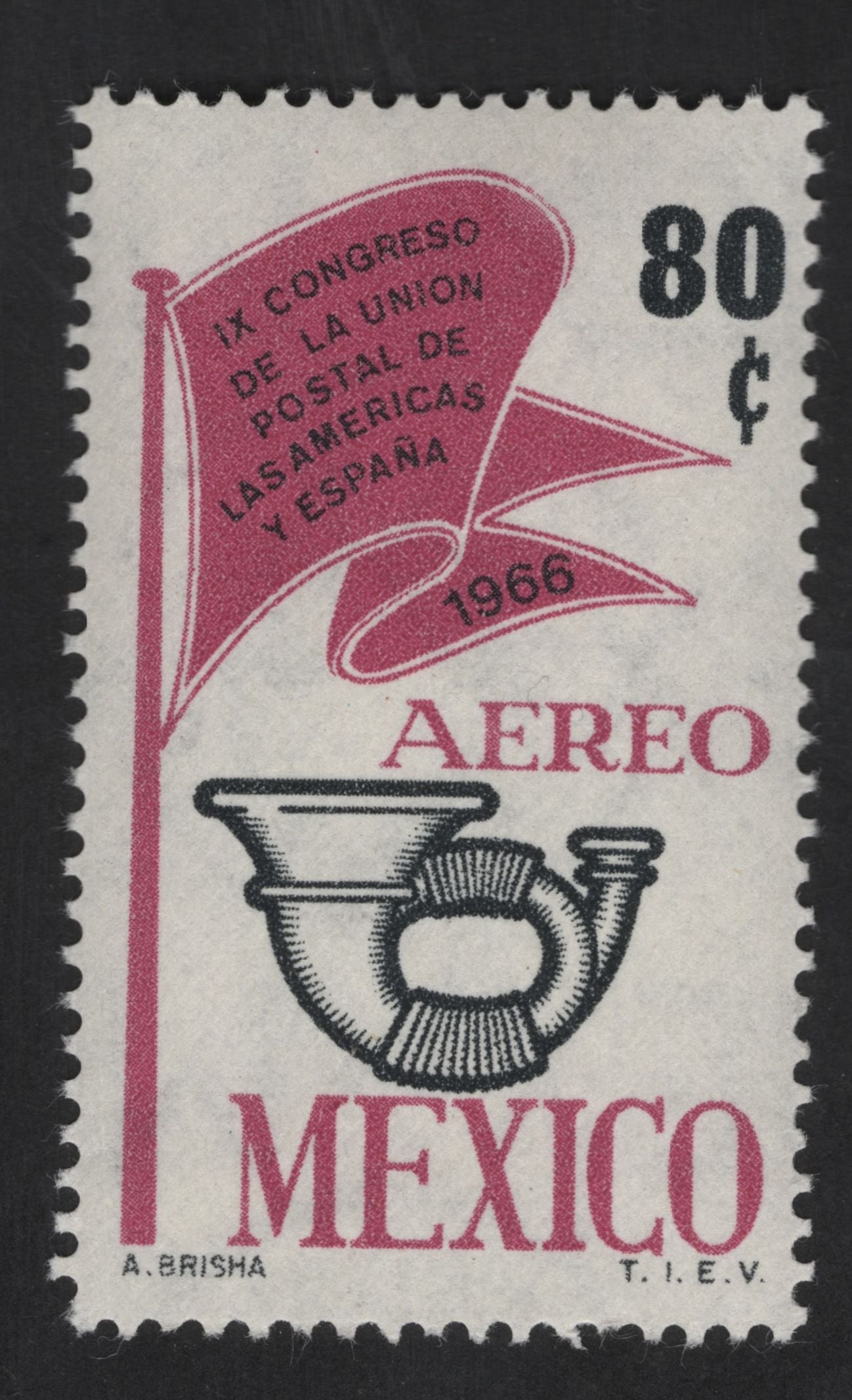 SCG13542 - Mexico 1966 – 80¢ Airmail Stamp, IX Congress of the Postal Union of the Americas and Spain