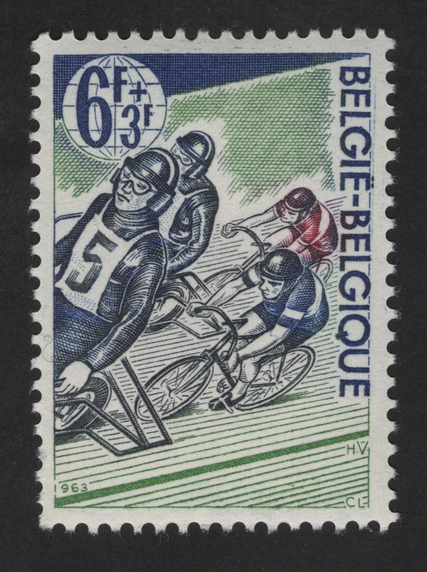 SCG13526 - Belgium 6F+3F Cycling Charity Stamp (1963)