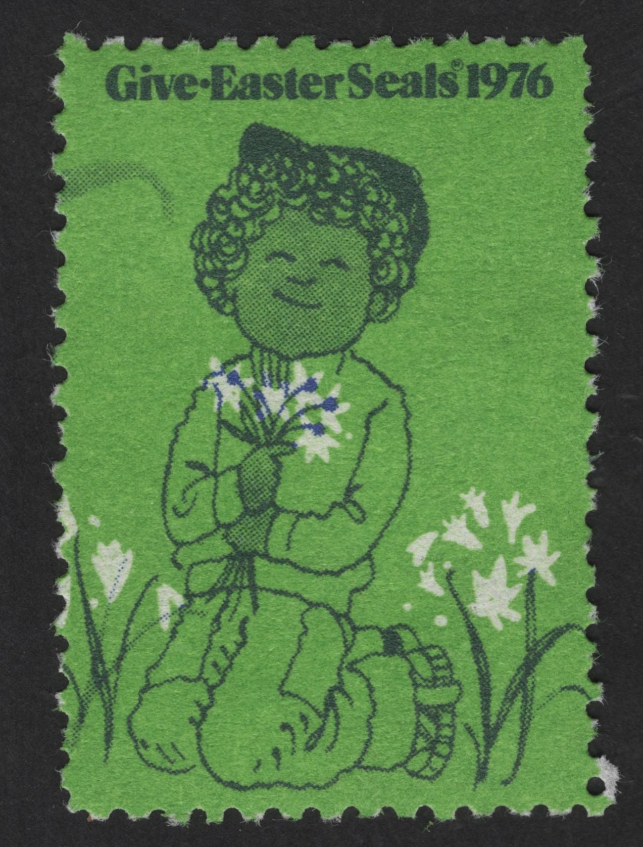 SCG13548 - 1976 “Give Easter Seals” Charity Seal – Child with Spring Flowers