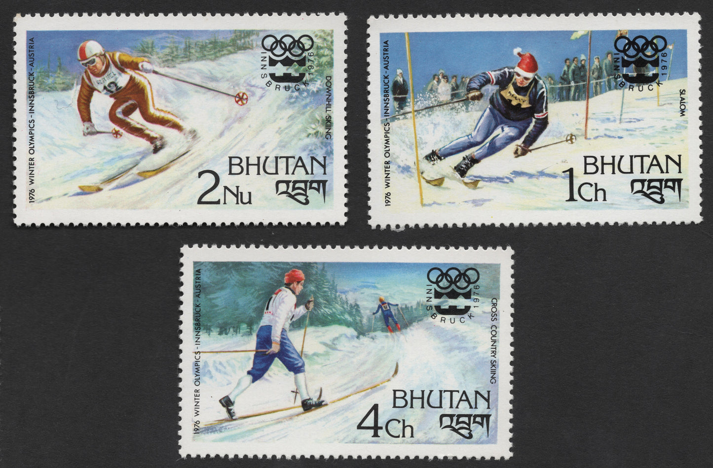 SCG493 - Bhutan 1976 Winter Olympics Skiing Stamp Set — Innsbruck