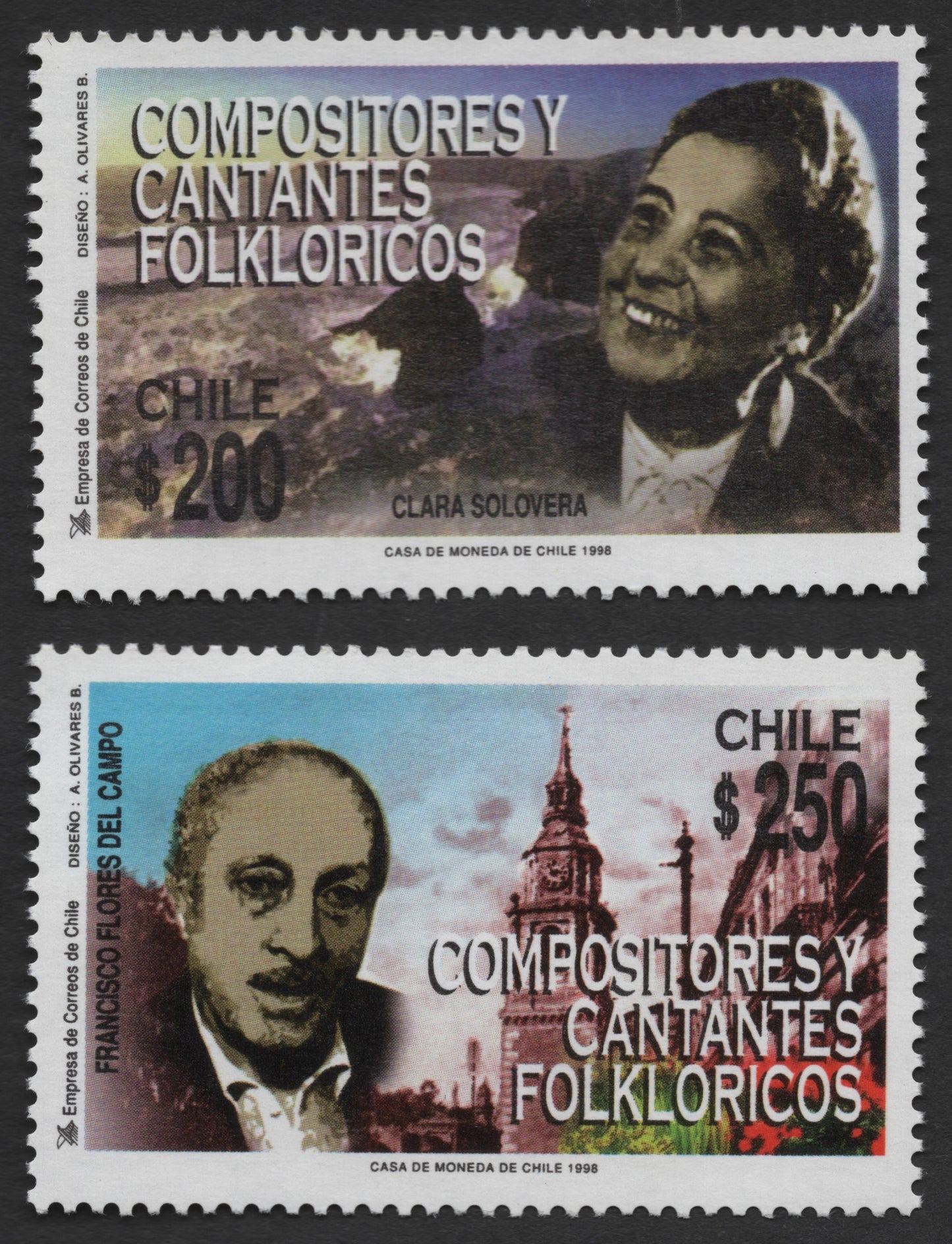 SCG492 - Chilean Stamps Honoring Folklore Composers Clara Solovera & Francisco Flores del Campo