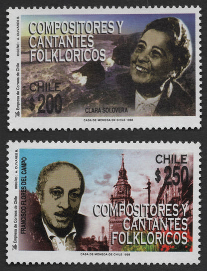 SCG492 - Chilean Stamps Honoring Folklore Composers Clara Solovera & Francisco Flores del Campo