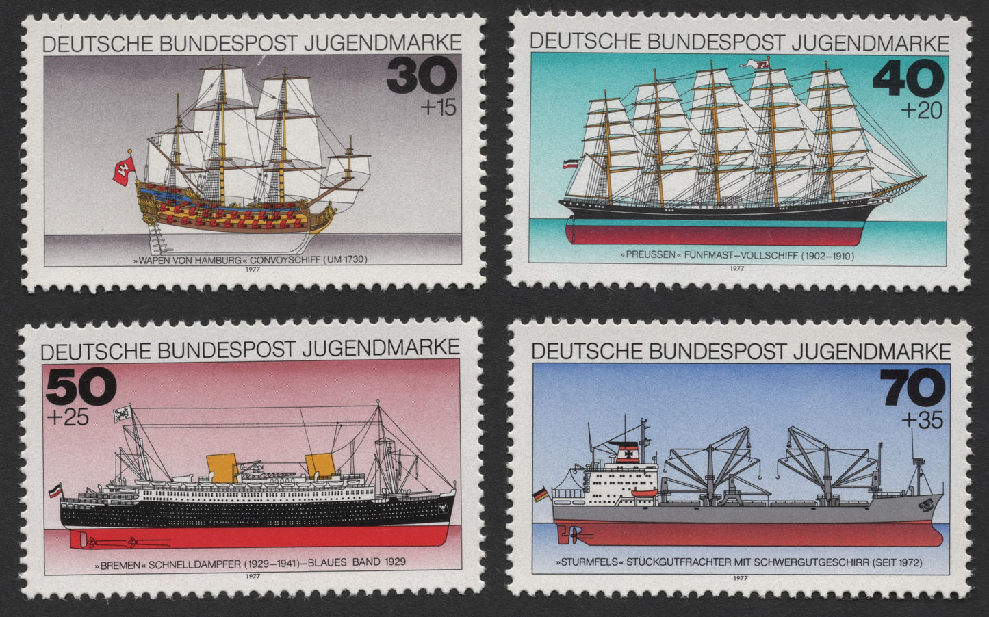 SCG514 - Germany 1977 Jugendmarke Ship Series – Four Historic Vessels