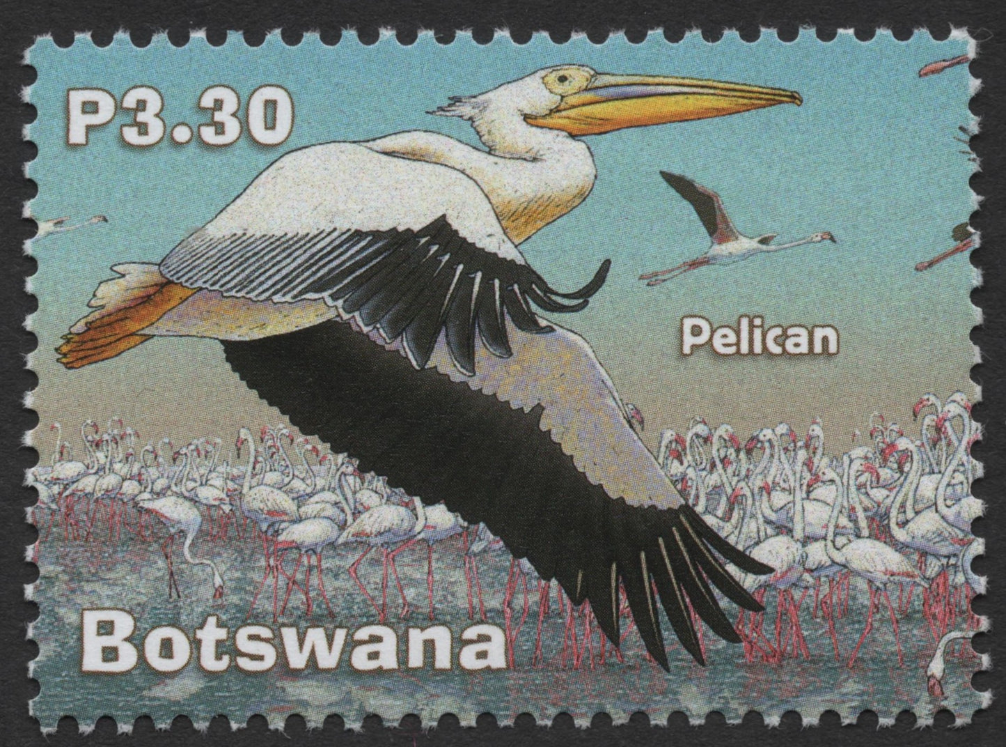 SCG506 - Botswana Pelican Stamp with Flamingo Flock