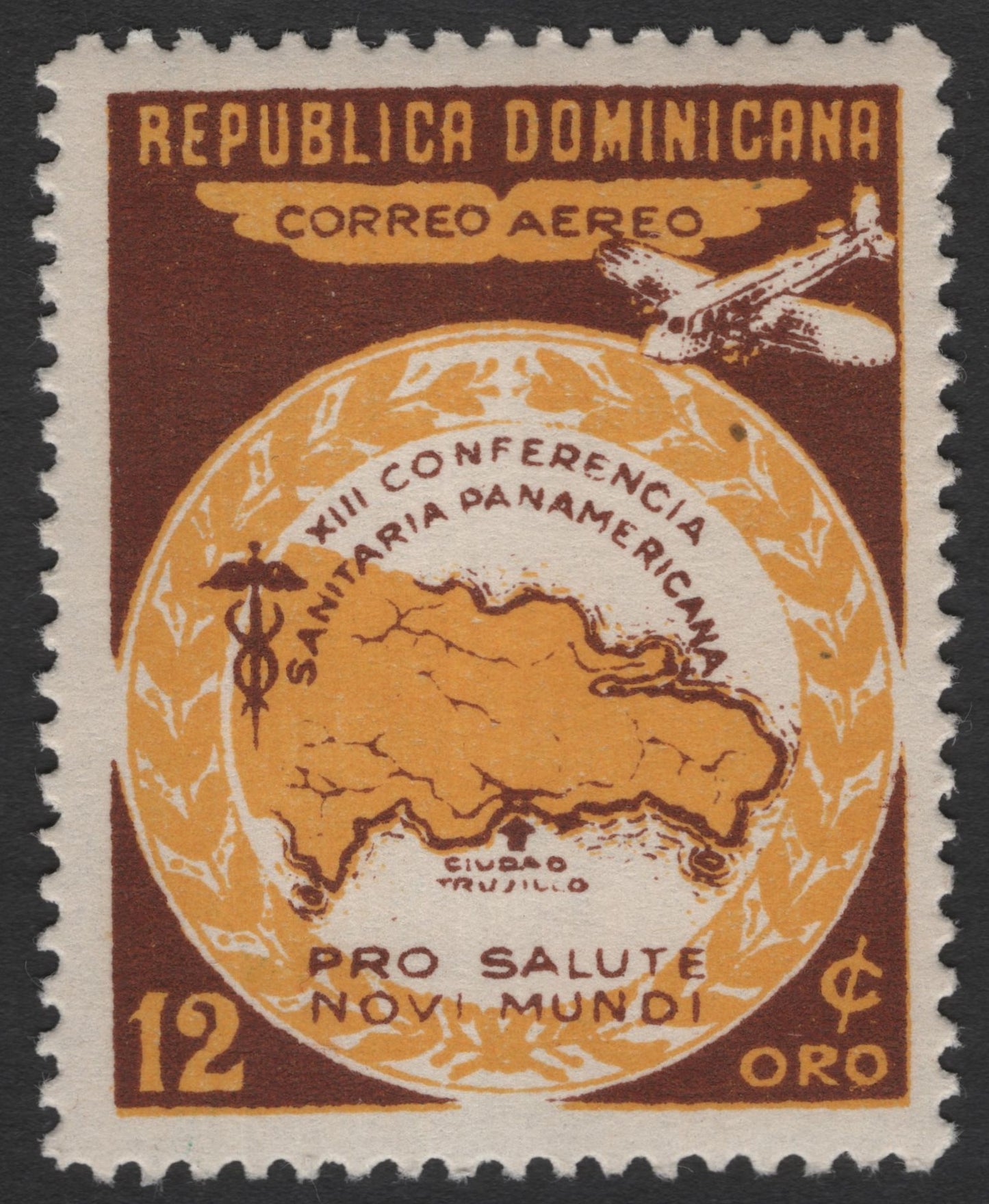 SCG11992 - Dominican Republic 12¢ Oro Airmail Stamp – XIII Pan American Sanitary Conference