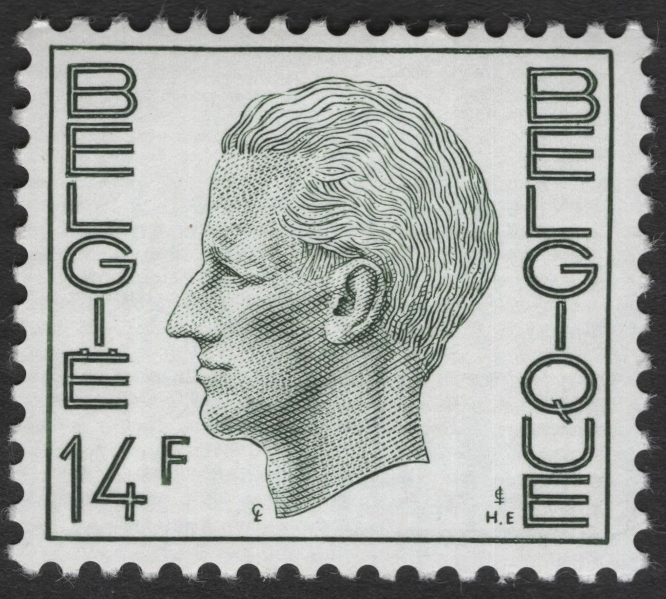 SCG11698 - Belgium 14F King Baudouin Definitive Stamp (Green Portrait Issue)