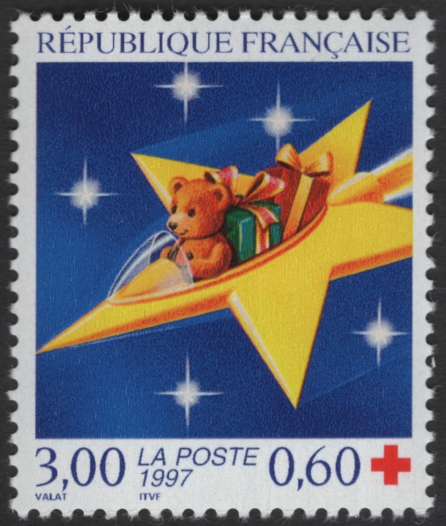 SCG12002 - France 1997 Red Cross Charity Stamp – Teddy Bear Star Flight