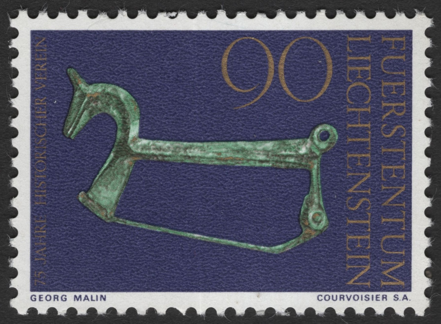 SCG11625 - Liechtenstein 1967 – 75 Years Historical Museum (Horse Fibula), 90 Rappen