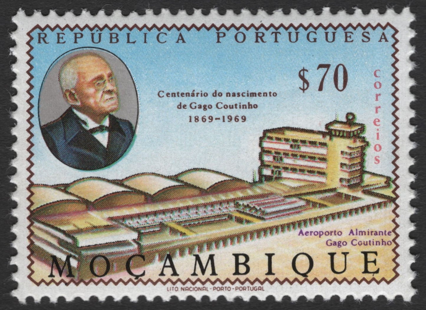 SCG11626 - Mozambique 1969 – Gago Coutinho Birth Centenary & Airport Issue (70c)