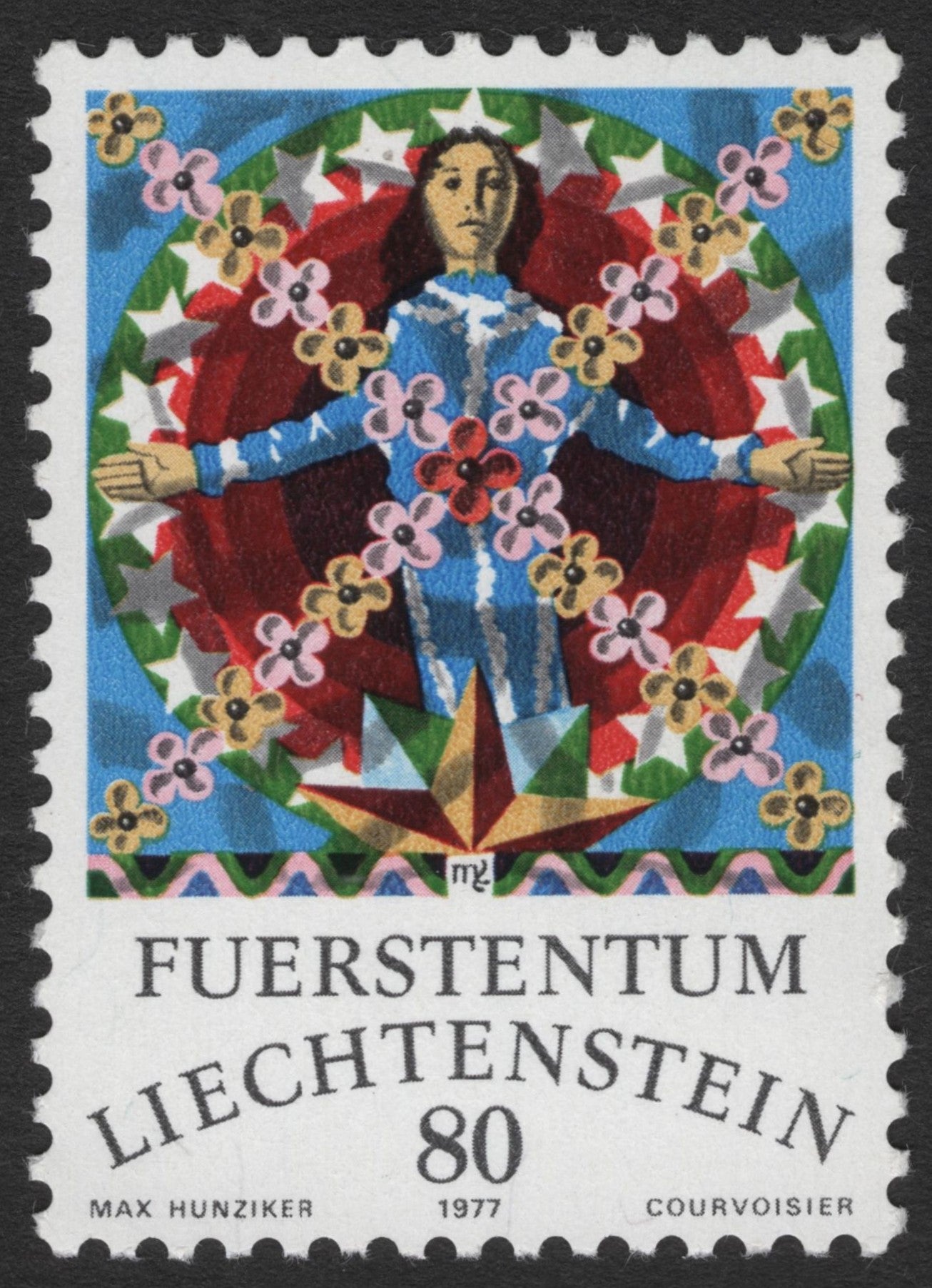 SCG11632 - Liechtenstein 1977 – Symbolic Figure Artwork (Max Hunziker) 80 Rappen