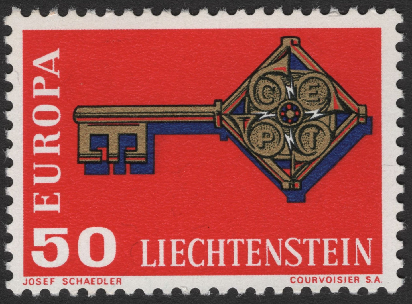 SCG11640 - Liechtenstein 50 Rappen “Historic Key Motif” Definitive Stamp