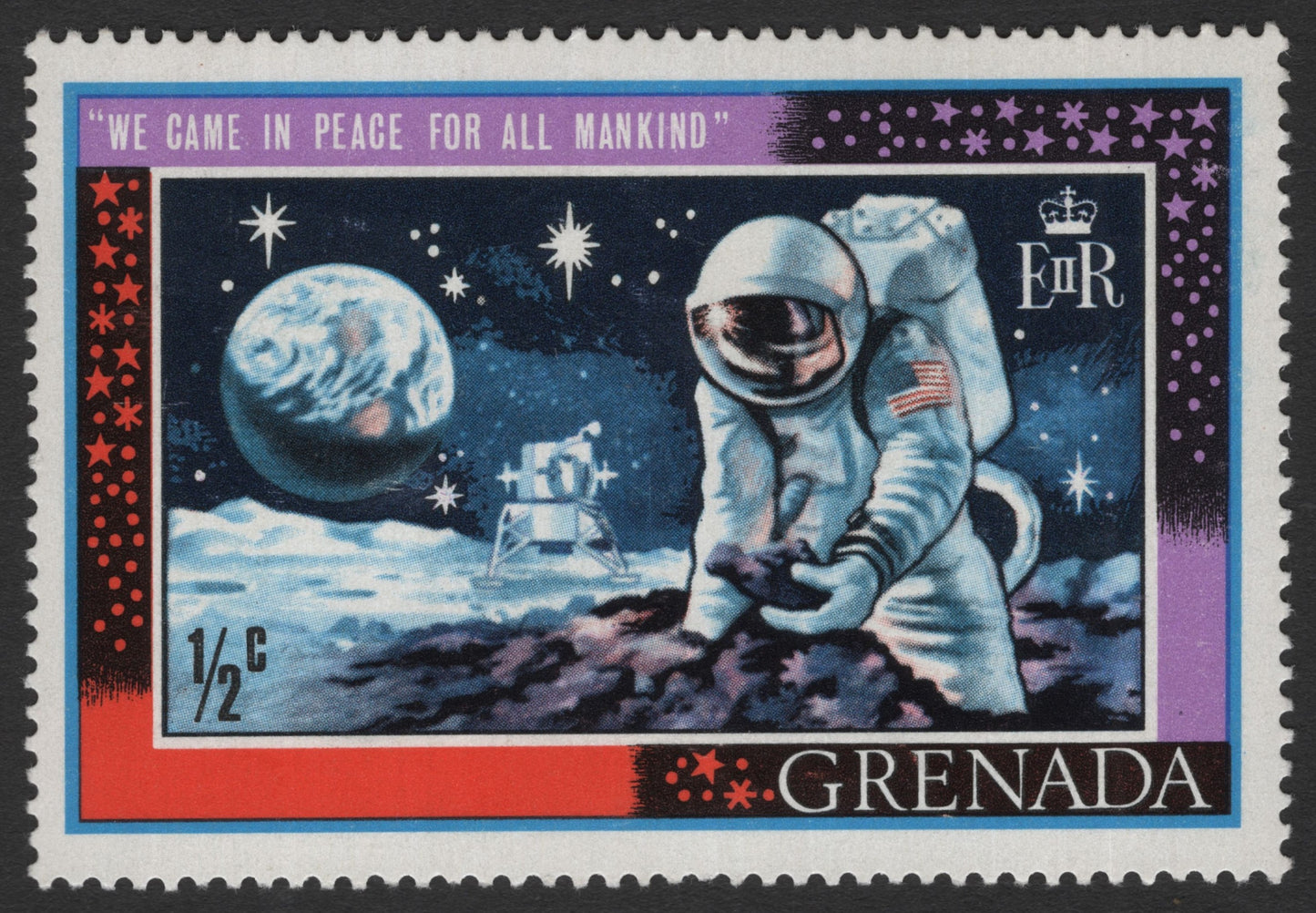 SCG11673 - Grenada “We Came in Peace for All Mankind” Apollo Moon Landing Stamp (½c)