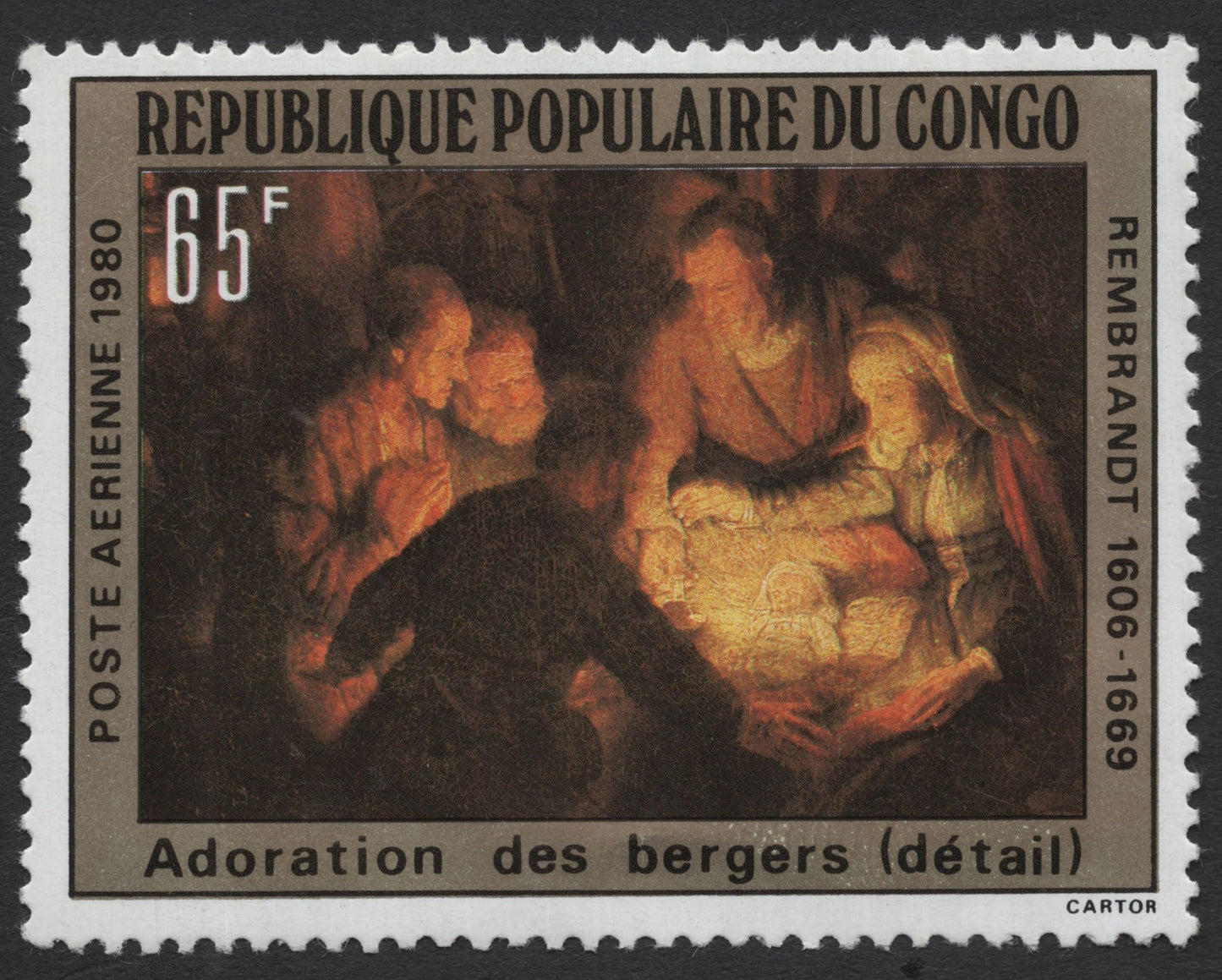 SCG11676 - Congo 1980 – Rembrandt “Adoration of the Shepherds” 65F Stamp