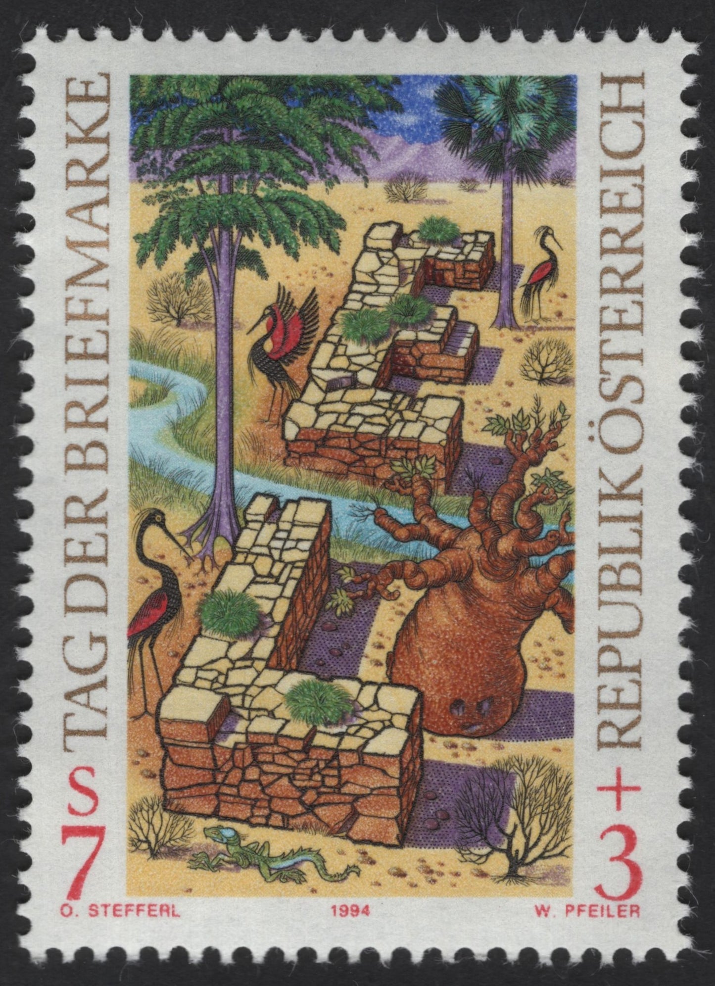 SCG12348 - Austria 1994 – Tag der Briefmarke – Desert Ruins & Wildlife (7S + 3S)
