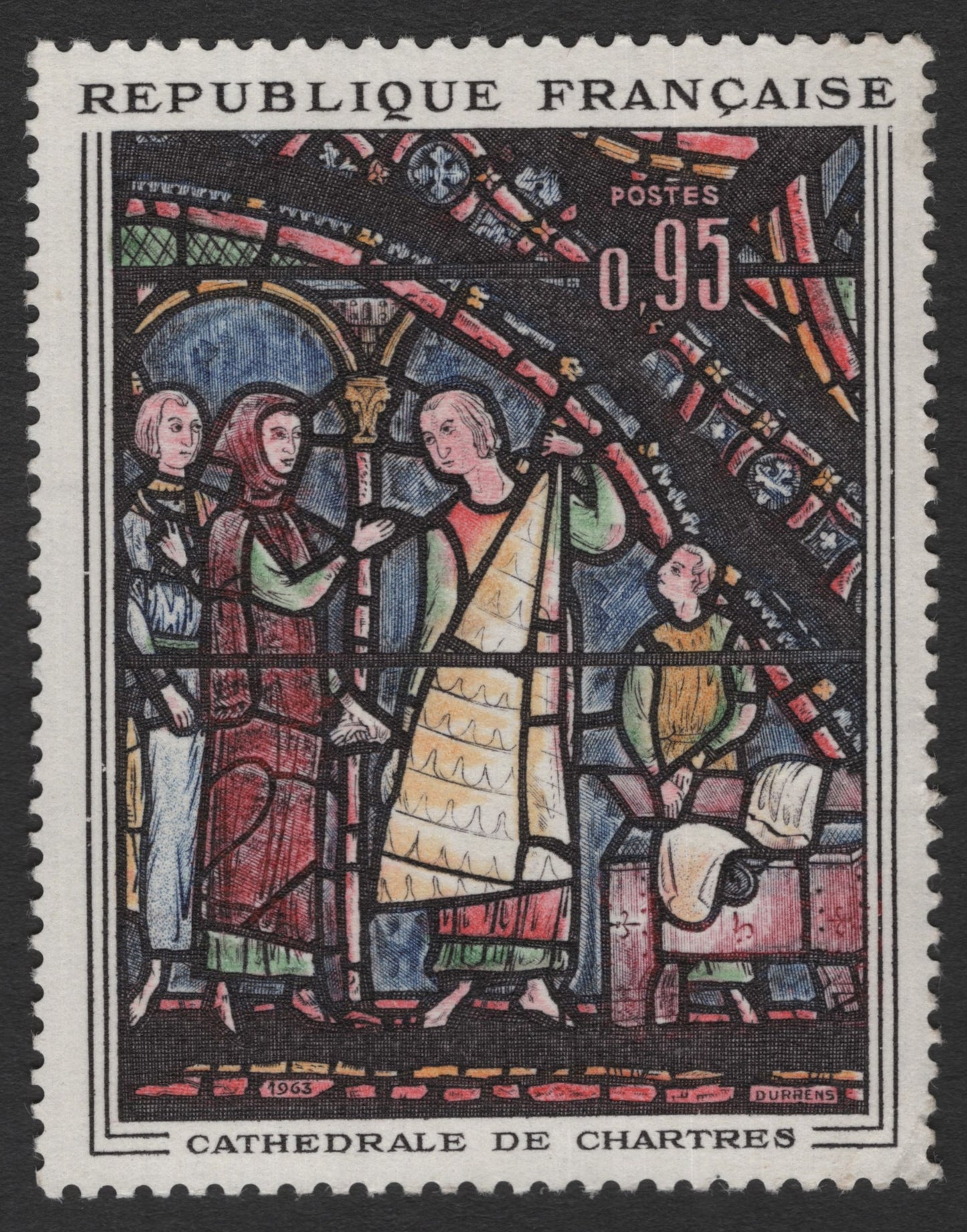 SCG11667 - France 1963 Chartres Cathedral Stained Glass – 0.95F Commemorative Stamp