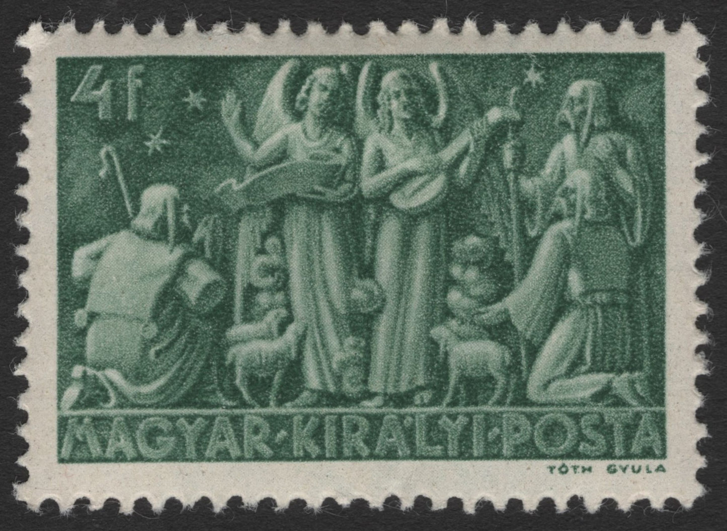 SCG11671 - Hungary 4 Fillér “Magyar Királyi Posta Allegorical Figures” Stamp