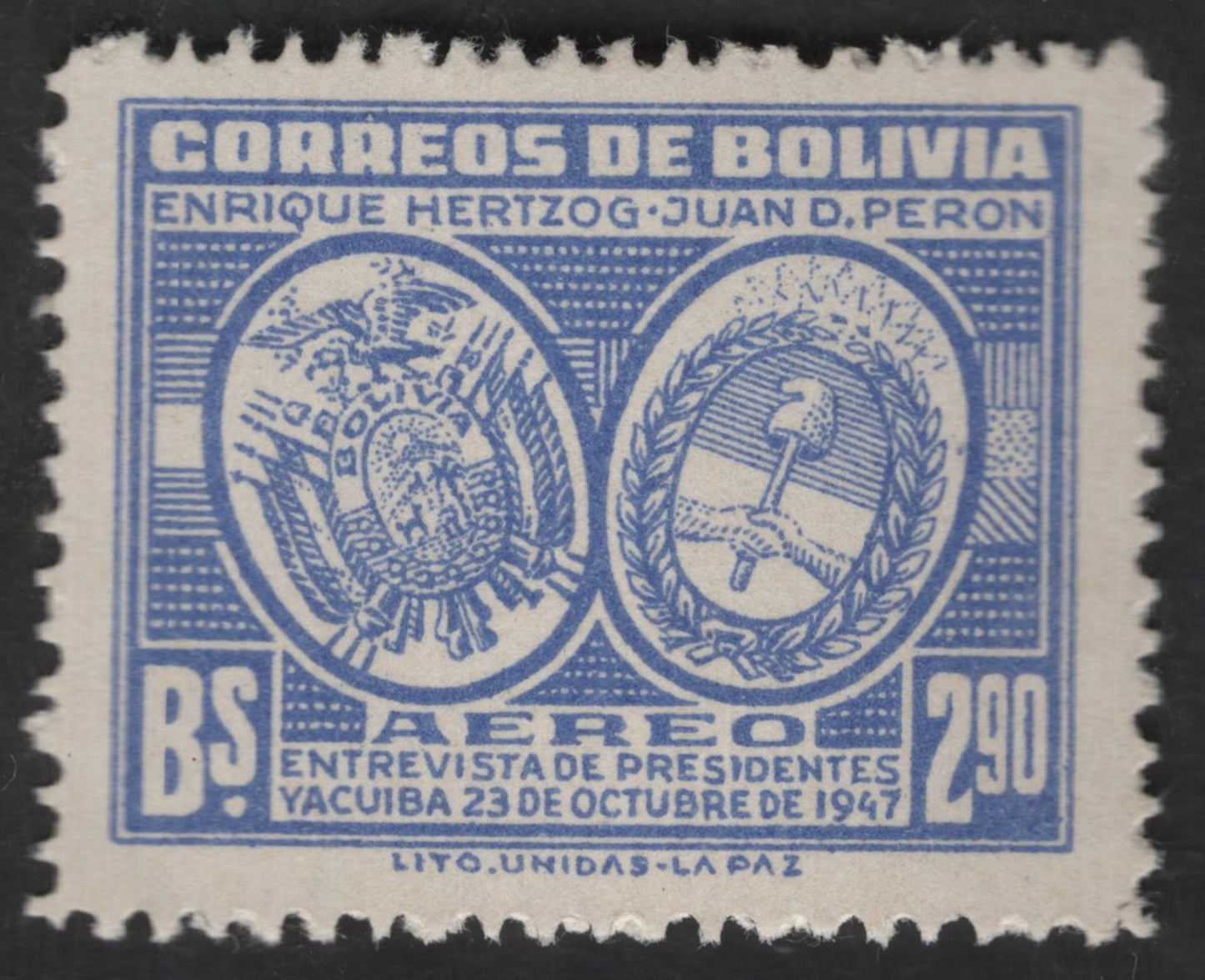 SCG13044 - Bolivia 1947 Airmail – Yacuiba Presidential Meeting (Bs. 290)