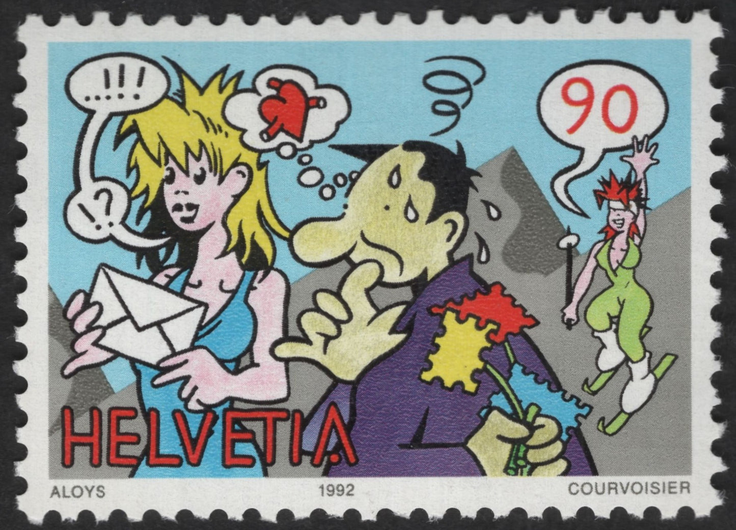 SCG13048 - Switzerland 1992 “Helvetia Comic Love Letter” 90 Rappen Stamp
