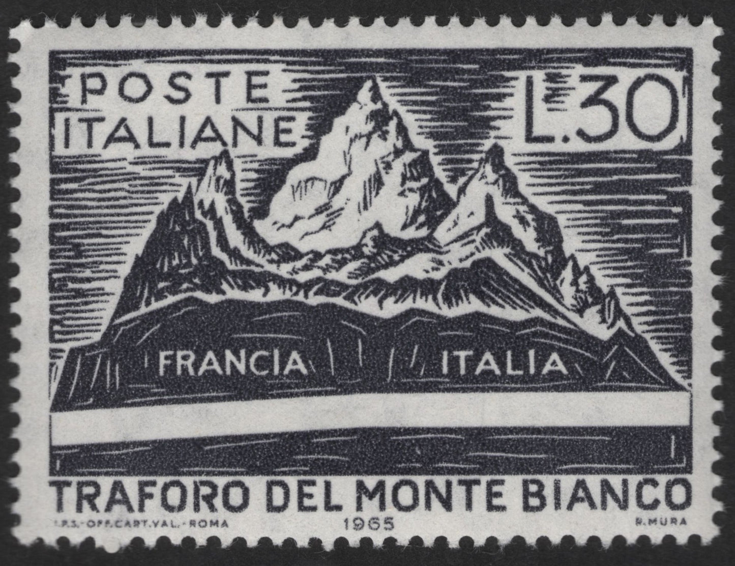SCG13049 - Italy 1965 – Traforo del Monte Bianco (Mont Blanc Tunnel) 30 Lire Stamp