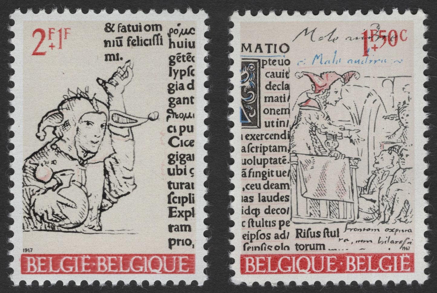 SCG11876 - Belgium 1967 Medieval Manuscript Marginalia Charity Stamp Pair