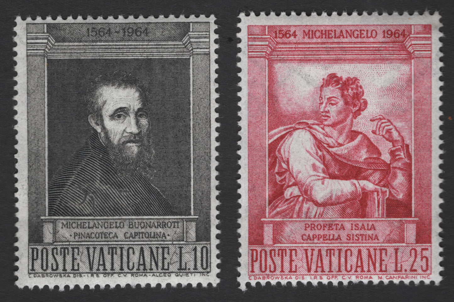 SCG11925 - Vatican City 1964 Michelangelo 400th Death Anniversary Stamps