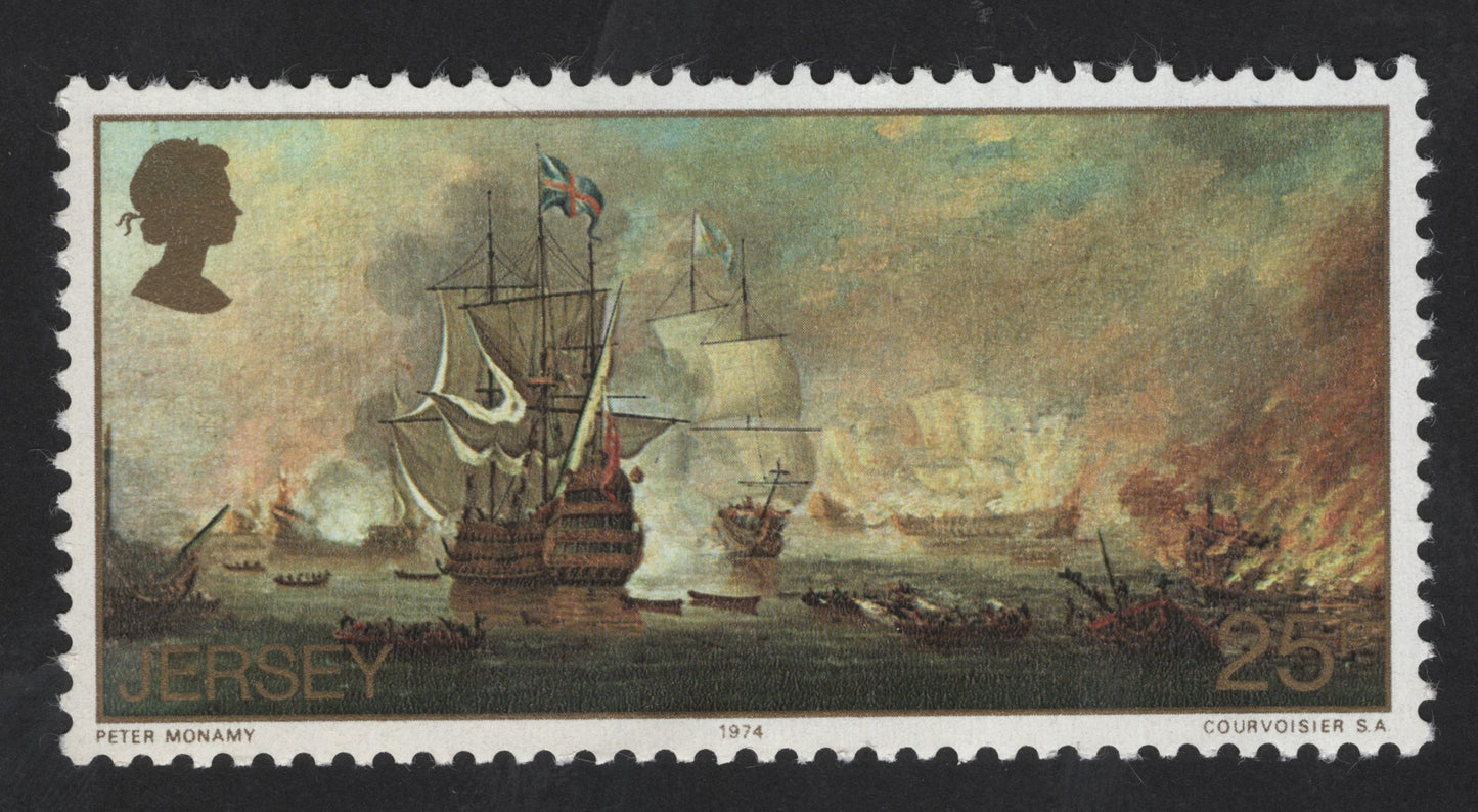 SCG13229 - Jersey 1974 – Naval Battle Painting by Peter Monamy (25p)