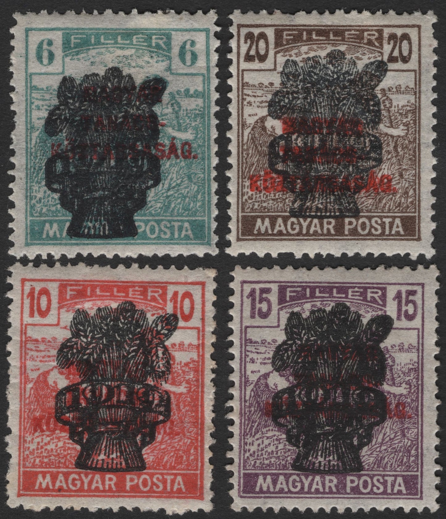 SCG2368 - Hungary 1919 "Köztársaság" Overprint Set – Harvest Wreath Series