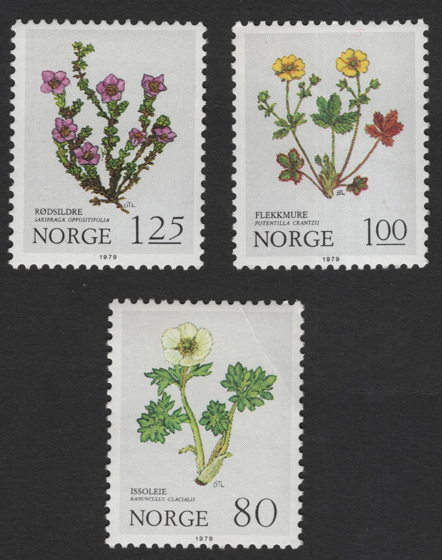 SCG11818 - Norway 1979 Alpine Flora Definitive Set (Rødsildre, Flekkmure, Issoleie)