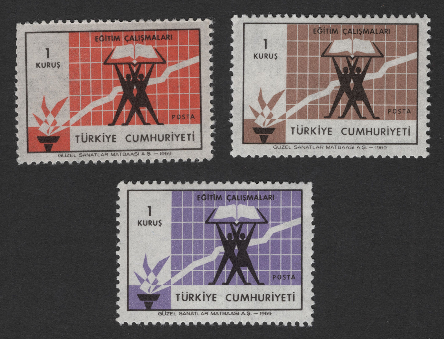 SCG11821 - Turkey 1969 Education Development Campaign – 1 Kuruş Multicolor Set