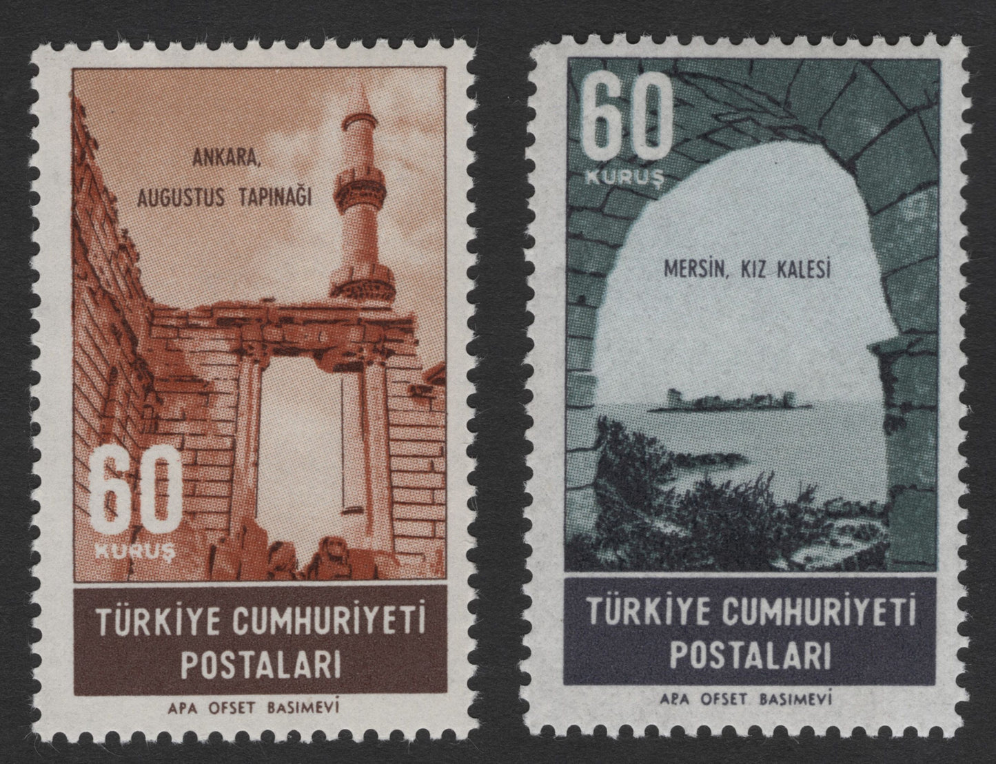 SCG11982 - Turkey 60 Kurus Historical Monuments Pair (Augustus Temple – Ankara & Kızkalesi – Mersin)