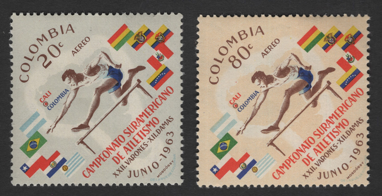 SCG11983 - Colombia 1963 South American Athletics Championship Airmail Set (20c & 80c)