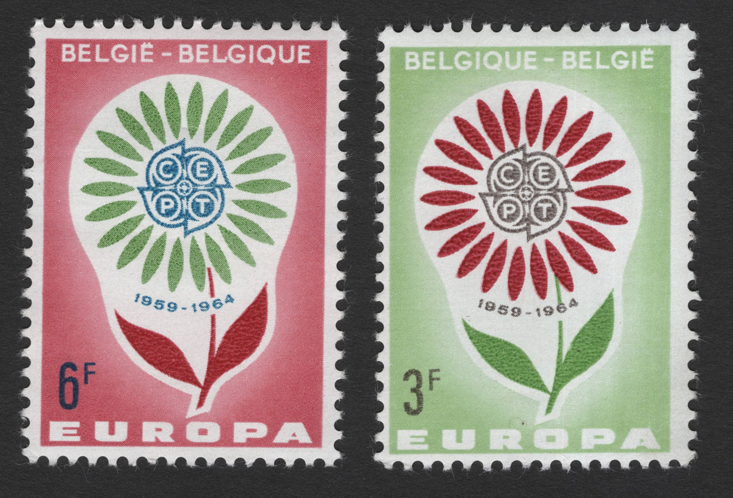 SCG11990 - Belgium 1959–1964 CEPT Europa Flower Emblem Stamps (Set of 2)
