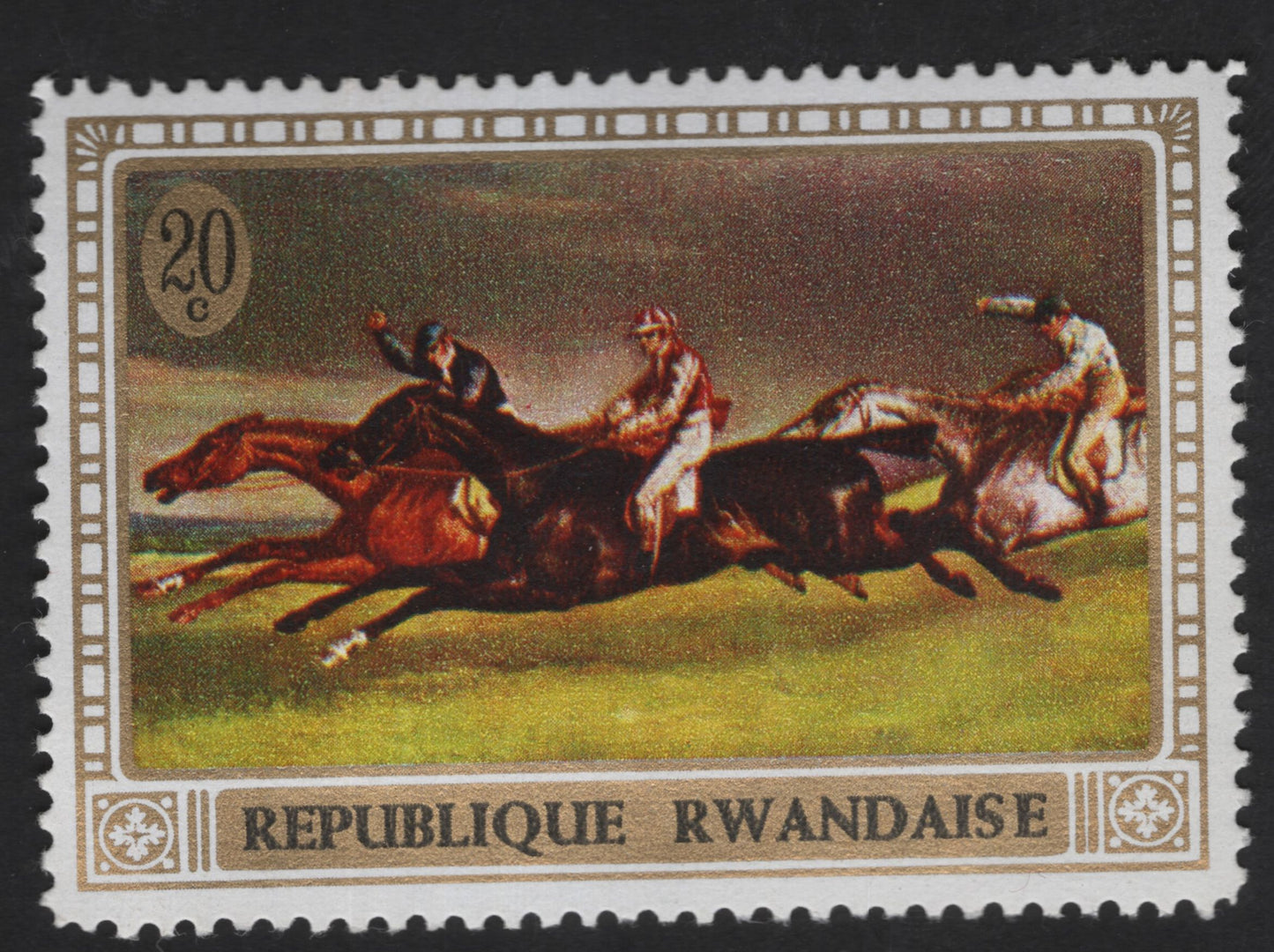 SCG13775 - Rwanda 20c Horse Racing Stamp – Dynamic Racing Scene